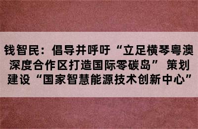 钱智民：倡导并呼吁“立足横琴粤澳深度合作区打造国际零碳岛” 策划建设“国家智慧能源技术创新中心”